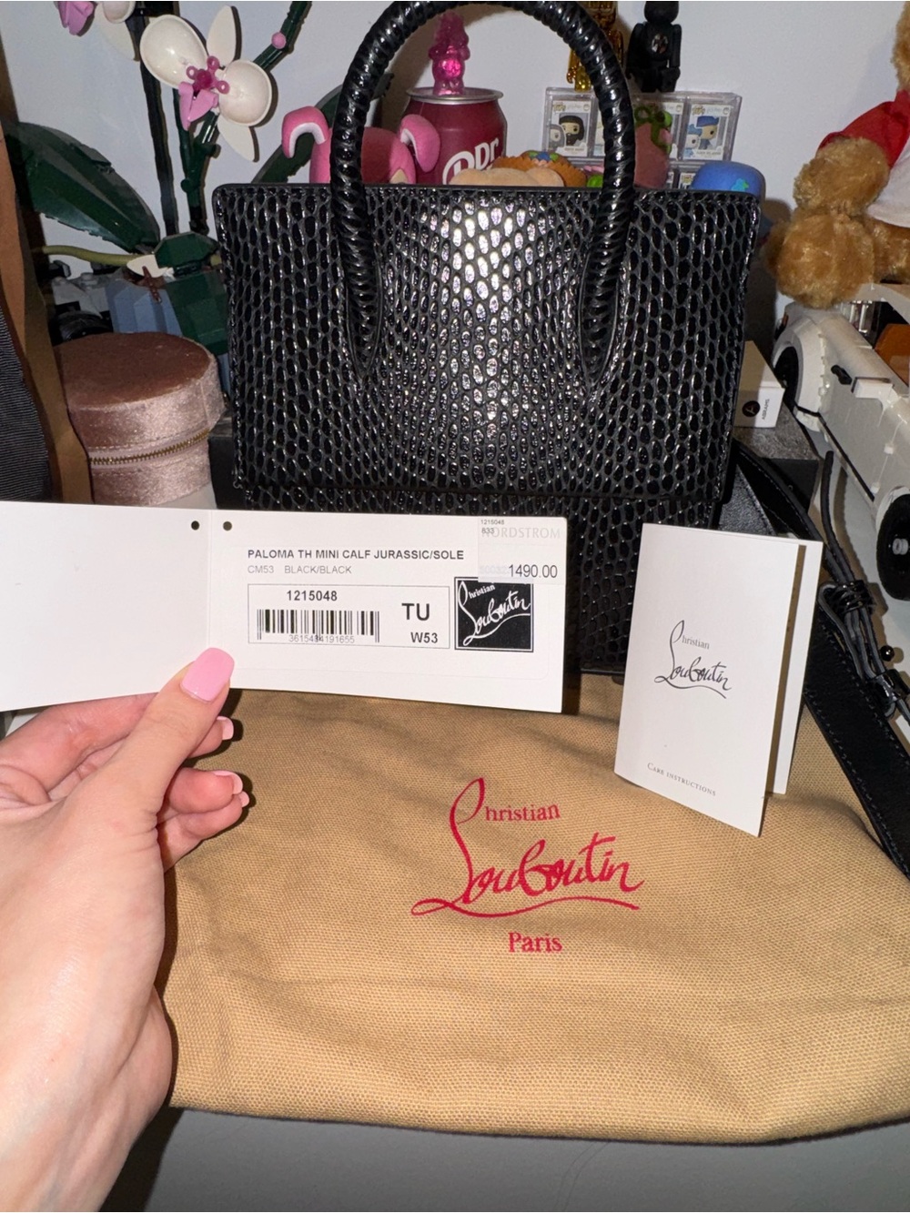 Christian Louboutin Black Textured Mini Tote with Top Handles